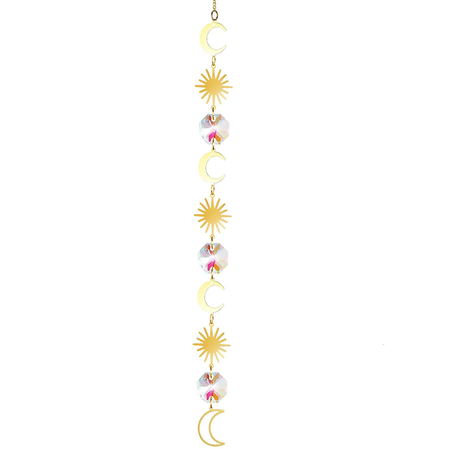 Suncatcher Crystal Wind Chime Star Moon Diamond Hanging Prisms Light Catcher Rainbow Chaser Jewelry Pendant Home Garden Decor