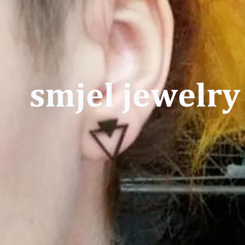 2021 Stainless Steel Earrings Geometric Women Men Hip hop Black Three Star Triangle Stud Earring Fashion Jewelry Gift Friend