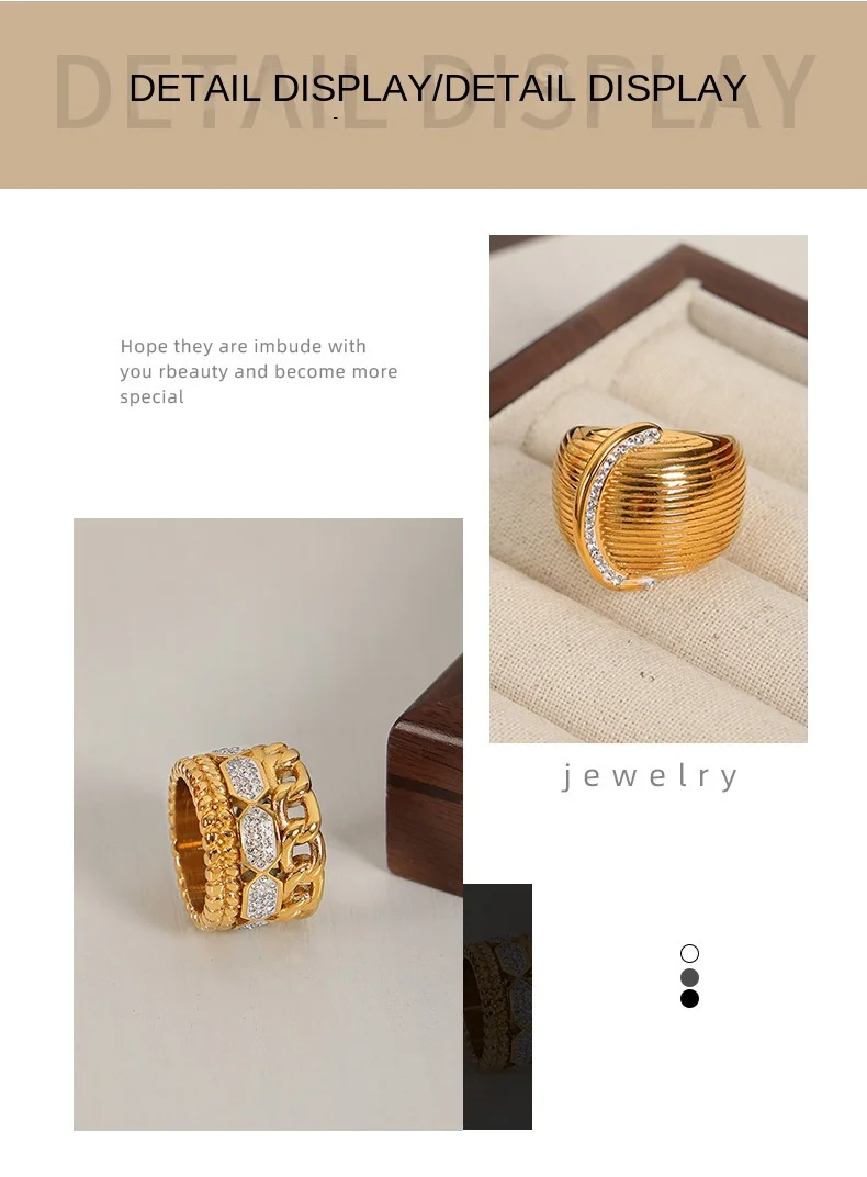 Neuer Unregelmäßig Geformter Vergoldeter Großer Ring für Frauen 316L Edelstahl Kristall Ästhetischer Ring Paar-Schmuck Geschenk – Detail 9