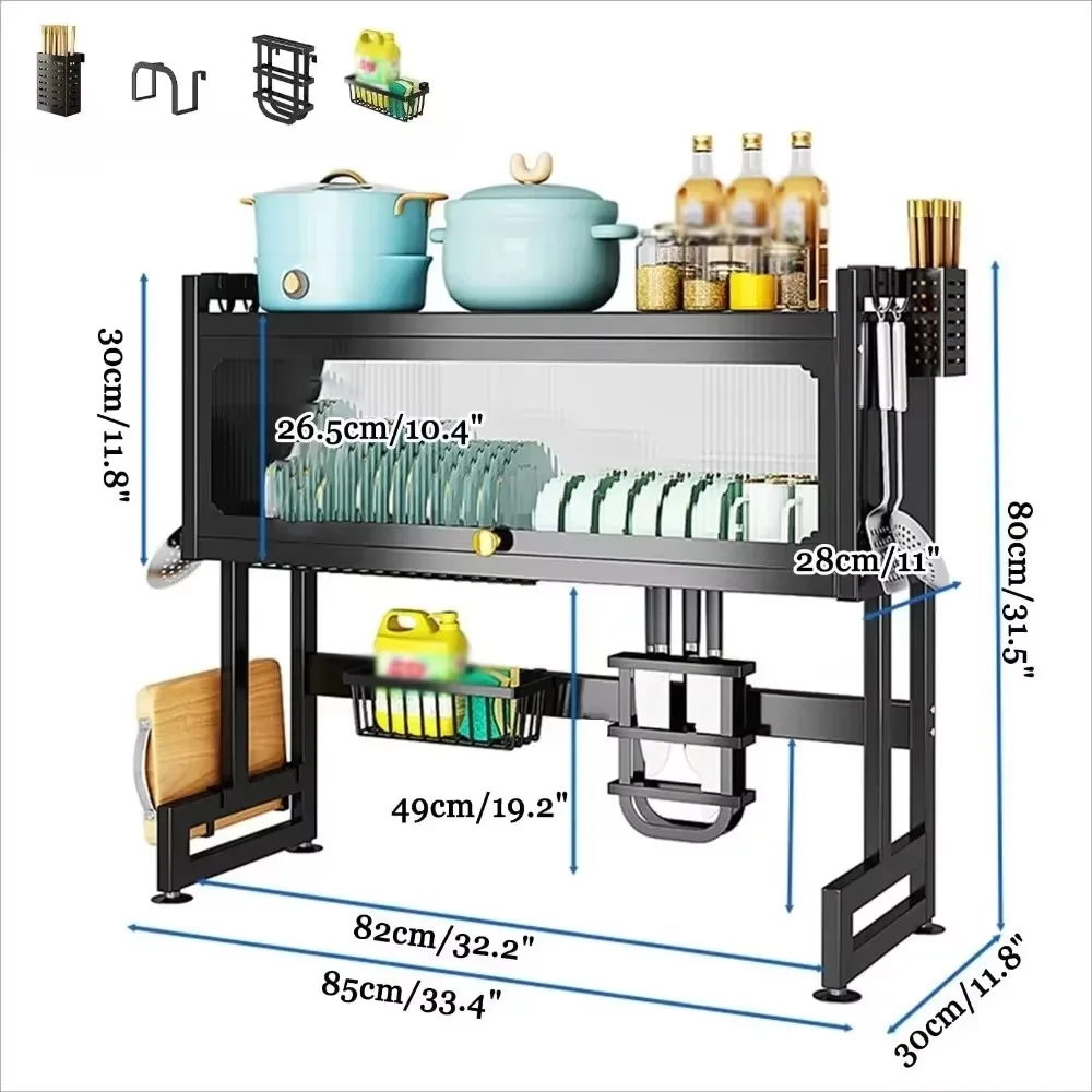 Kitchen Dish Drying Rack High-Capacity Kitchen Adjustable Moistureproof Stainless Steel Bowls Shelf Over Sink Drainer Dish Racks 6