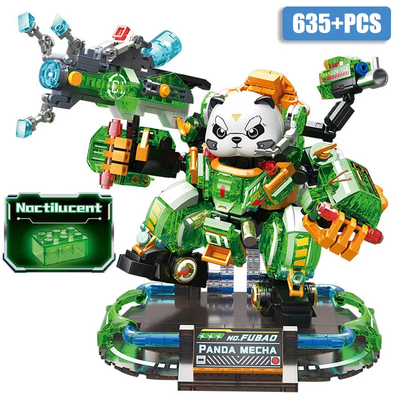 

Механическая панда City MOC, модель робота, мини-размер, строительные блоки «сделай сам», светящиеся микро-кирпичи в виде животных, игрушки для детей, подарки