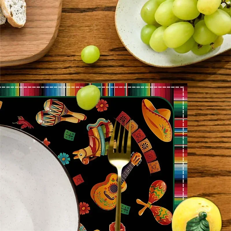 Linen Cinco De Mayo Placemats Mexican Table Mats Kitchen Accessories Cinco De Mayo Holiday Party Table Placemats Decorations