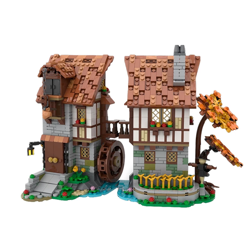 

New Medieval Watermill Smithy Tavern Castle Building Blocks Kit Black Falcon Architecture House Hut Brick Model Toy DIY Kid Gift