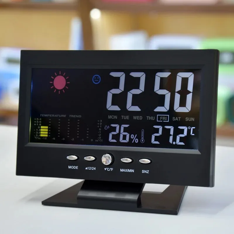 Large Screen Weather Clock 8082T Weather Clock Color Screen Display Temperature Humidity  Voice-activated Electronic Alarm Clock 6