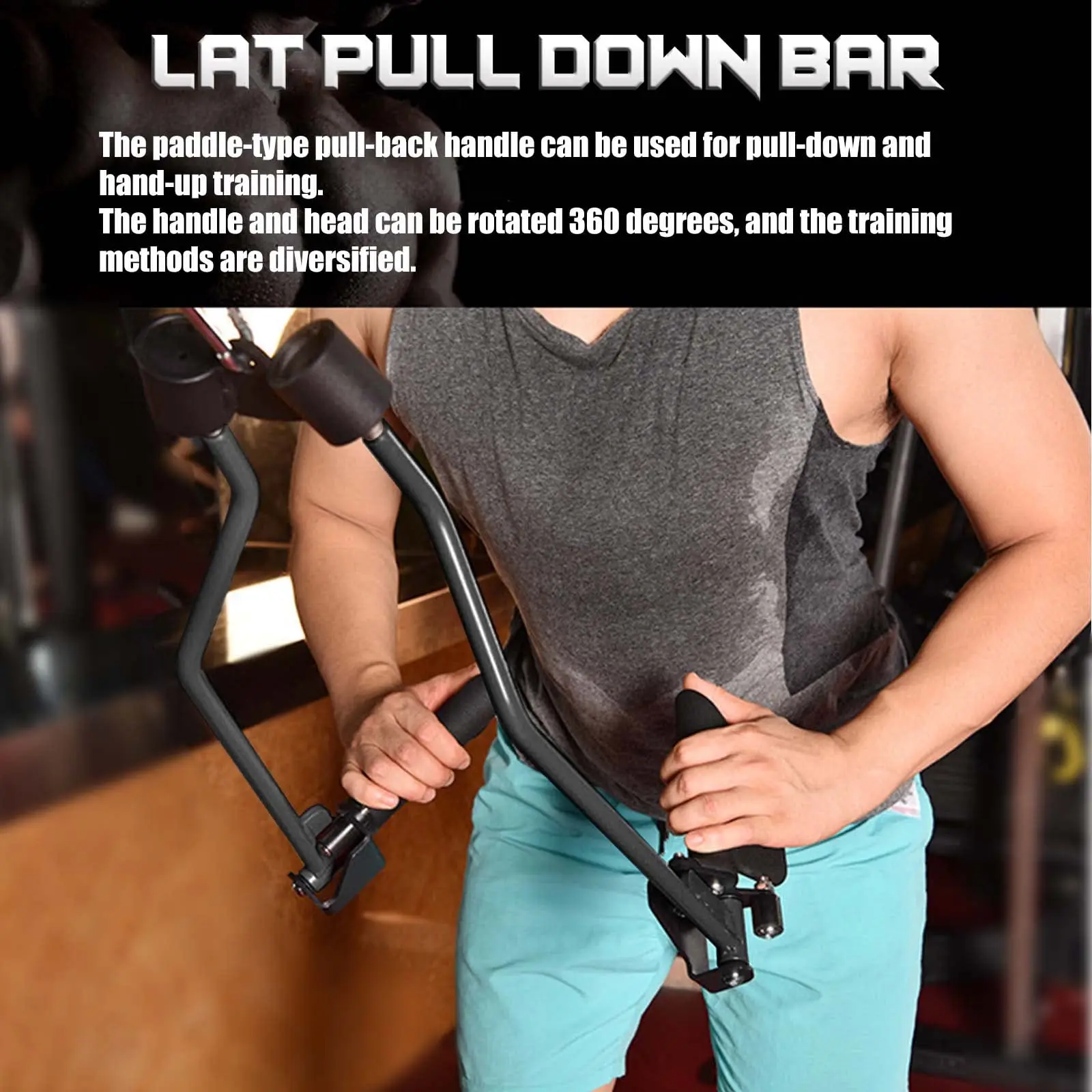 Fitness Lat Pull Down Machine Bar Gym Rowing Workout V/T-Bar Biceps Back Blaster Handle Home High Low Pulley Cable Attachments