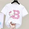 Hello Kitty Letter A-Z Children's Cotton Short-sleeved Top Sanrio Summer T-shirt Girly Heart Soft Clothes Kawaii Birthday Gift 2