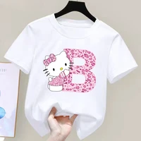 Hello Kitty Letter A-Z Children's Cotton Short-sleeved Top Sanrio Summer T-shirt Girly Heart Soft Clothes Kawaii Birthday Gift 2