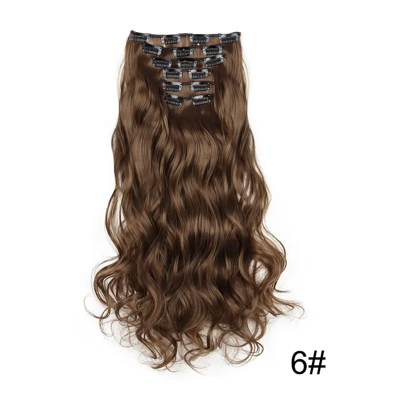 Elegant Black Ombre Long Synthetic Hair Extensions - 24 Set of 6, Heat Resistant, Clip-In