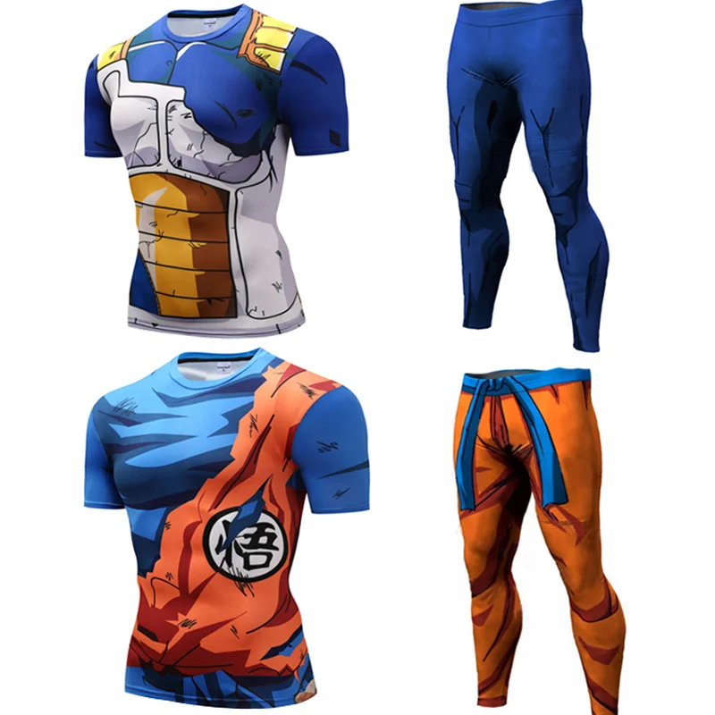 Camiseta de Dragon 3D para hombre, deportiva ajustada, disfraz de compresión, Vegeta, Son Goku, Leggings cortos de Fitness - AliExpress