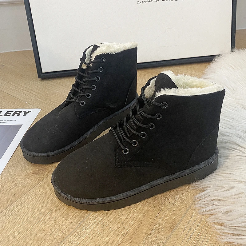 

Women Winter Boots Ladies Snow Boots Lace Up Ankle Boots Female Non Slip Plush Fur Shoes Keep Warm Ankle Botas Plus Size 35-42