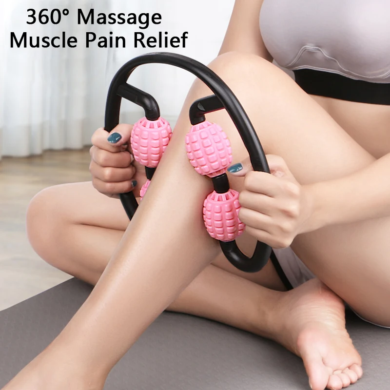 

360° Massager Leg Muscle Relaxation Roller Ring Clamp Leg Massage Stick Yoga Body Shaping 4 Wheels Fitness Device for Sports