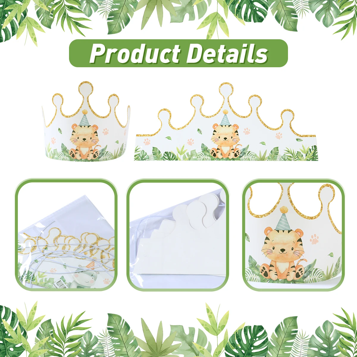 6pcs Cartoon Jungle Animal Party Paper Caps Crown Party Hats Gift For Kids Wild One Birthday Woodland Baby Shower Supplies party hat birthday crown