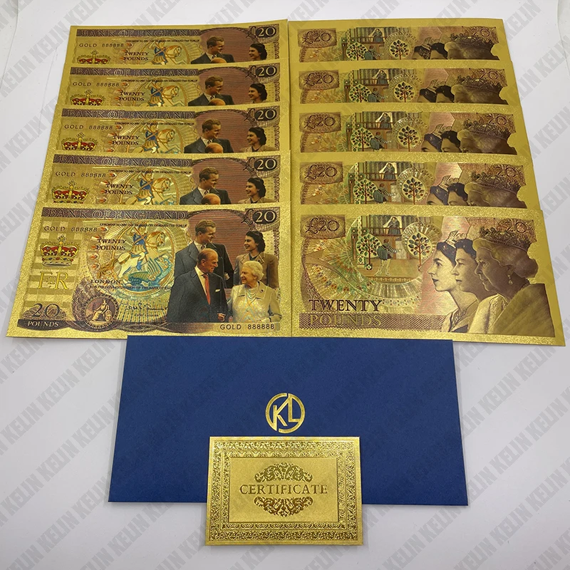 Beautiful 5 Designs Queen Elizabeth II Gold Banknotes GBP UK Twenty Pound Souvenir Gifts England Queen Collectibles