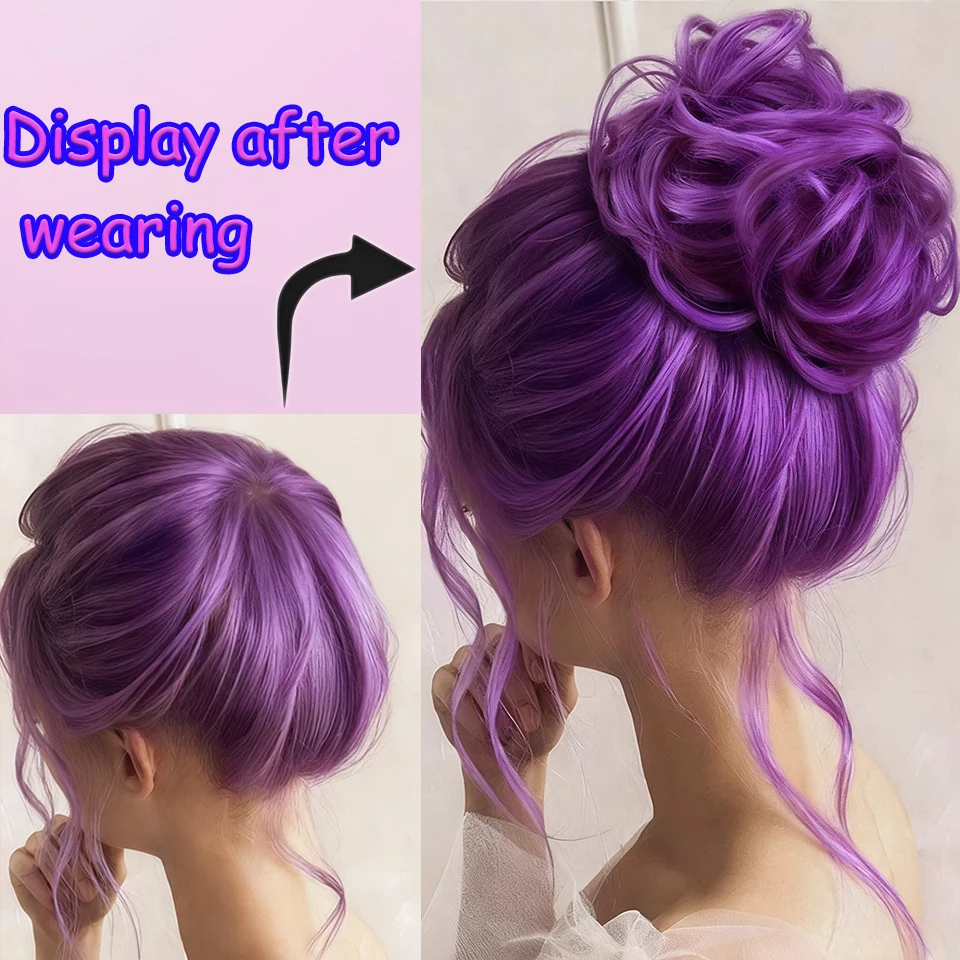 Synthetic Hair Bun Women's Natural Curly Messy Bun Hairpieces Hair Extensions Purple Deep Purple Light Purple With Rubber Band