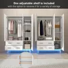 3 Door Armoire Wardrobe Closet Cabinet with Drawers and LED Lights, Multi-Tier Shelves, Hanging Rod & 3 Louver Doors 3