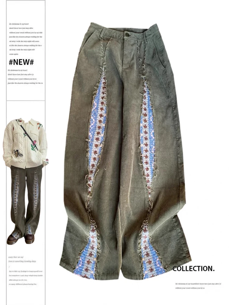 Women's Patchwork Green Pants Harajuku Fashion Aesthetic