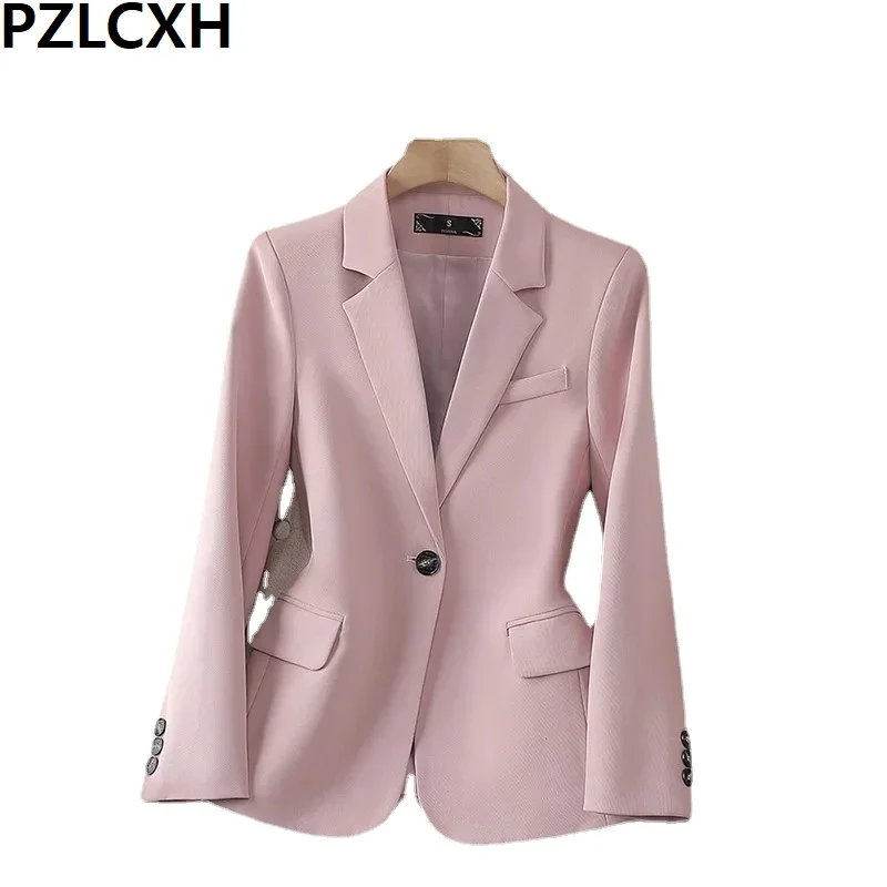 

Pzlcxh Single Button Blazers for Women 2023 New Spring Long Sleeve Slim Women Blazer Chic Office Ladies Notched Solid Coat OL