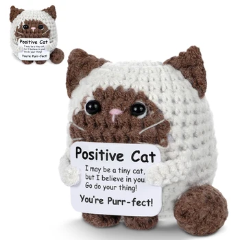 Crocheted Cats Full of Positive Energy, Emotional Encouragement, Birthday Gifts for Friends, Handmade Knitted Cats, Gifts for Female Colleagues, Friends, Students, Small Birthday and Christmas Gifts, Stocking Stuffers 1
