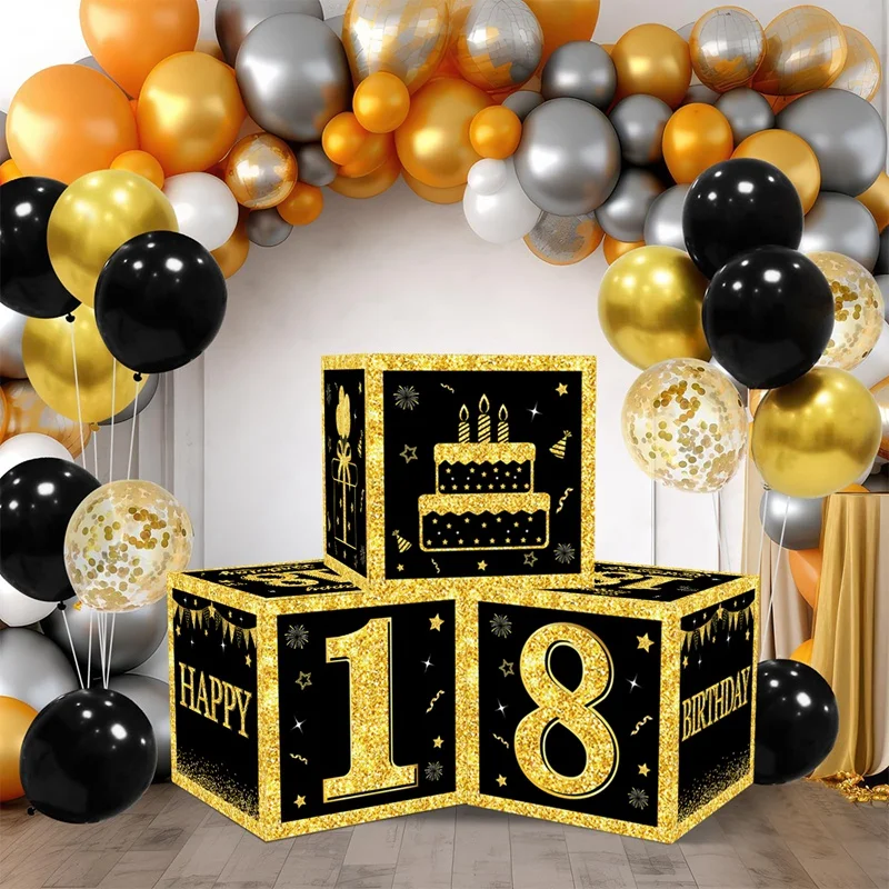 

Коробка для дня рождения, Черное золото, 18 лет, рисунок торта, товары для дня рождения для дома, детский праздник, украшения