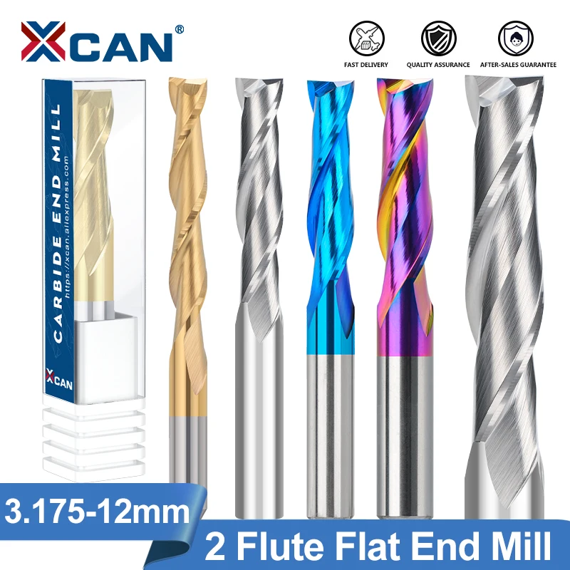 

XCAN End Mill 2 Flute Up Cut CNC Spiral Router Bit 3.175-12mm Flat Endmill Carbide Milling Cutter CNC Tools for Wood PVC MDF