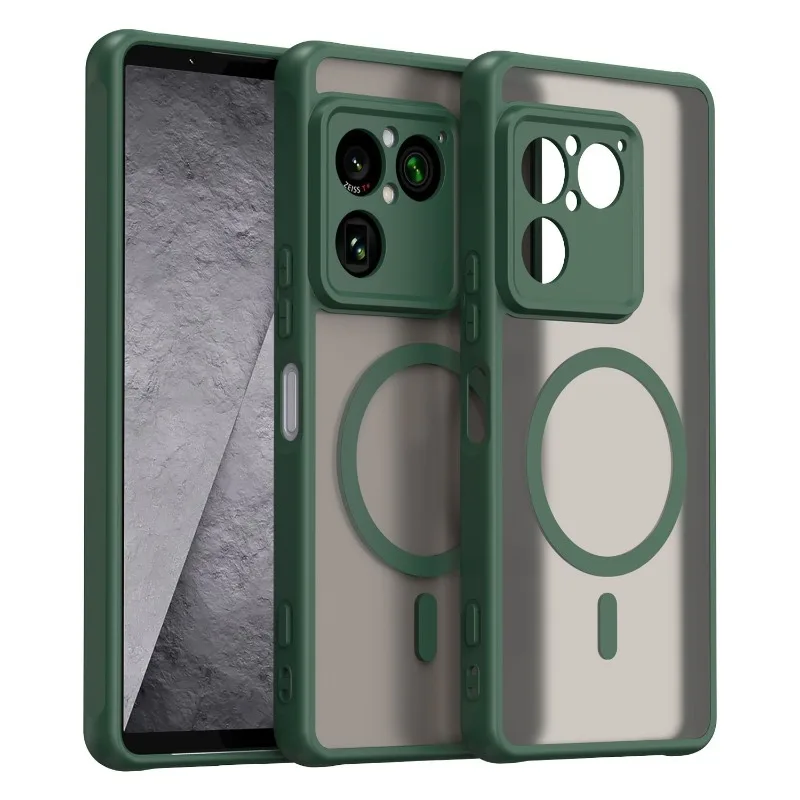 Magnetic Matte Transparent Acrylic Phone Case with Dustproof Bumper and TPU Frame