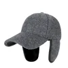 Wool Winter Hat with Brim Earflap, Fitted Hat, Faux Fur Baseball Cap for Men, Cold Weather, Ski, Snow, Hiking Bonnets 1