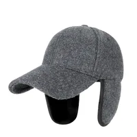 Wool Winter Hat with Brim Earflap, Fitted Hat, Faux Fur Baseball Cap for Men, Cold Weather, Ski, Snow, Hiking Bonnets 1