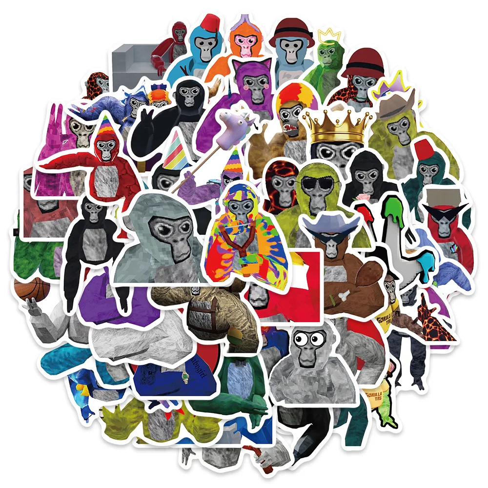 Confezione da 50 adesivi Gorilla Tag, decalcomania adesiva impermeabile in vinile estetico da gioco divertente per bottiglia d'acqua, laptop, telefono, skateboard