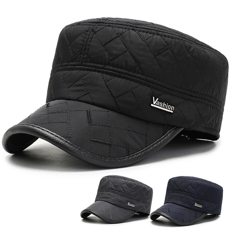 

Men's Baseball Cap With Ear Flaps New Winter Waterproof Thicken Brand Fashion Hat Flat Top Snapback Hats Bone Trucker Caps
