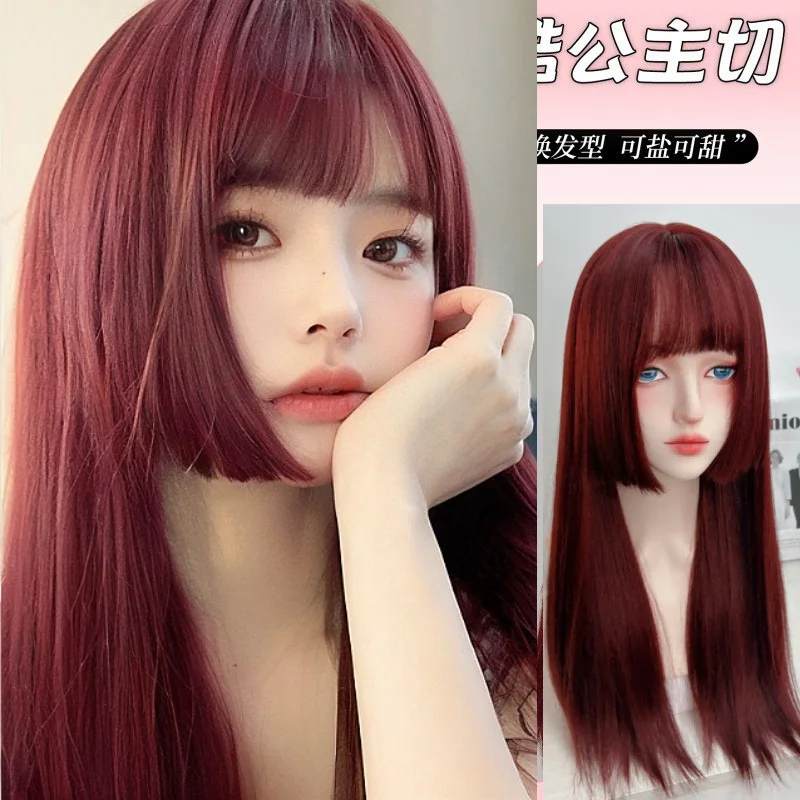 

Парик Camllia Y2k длинный прямой с челкой, персонализированные искусственные волосы для косплея Лолиты, 24 дюйма