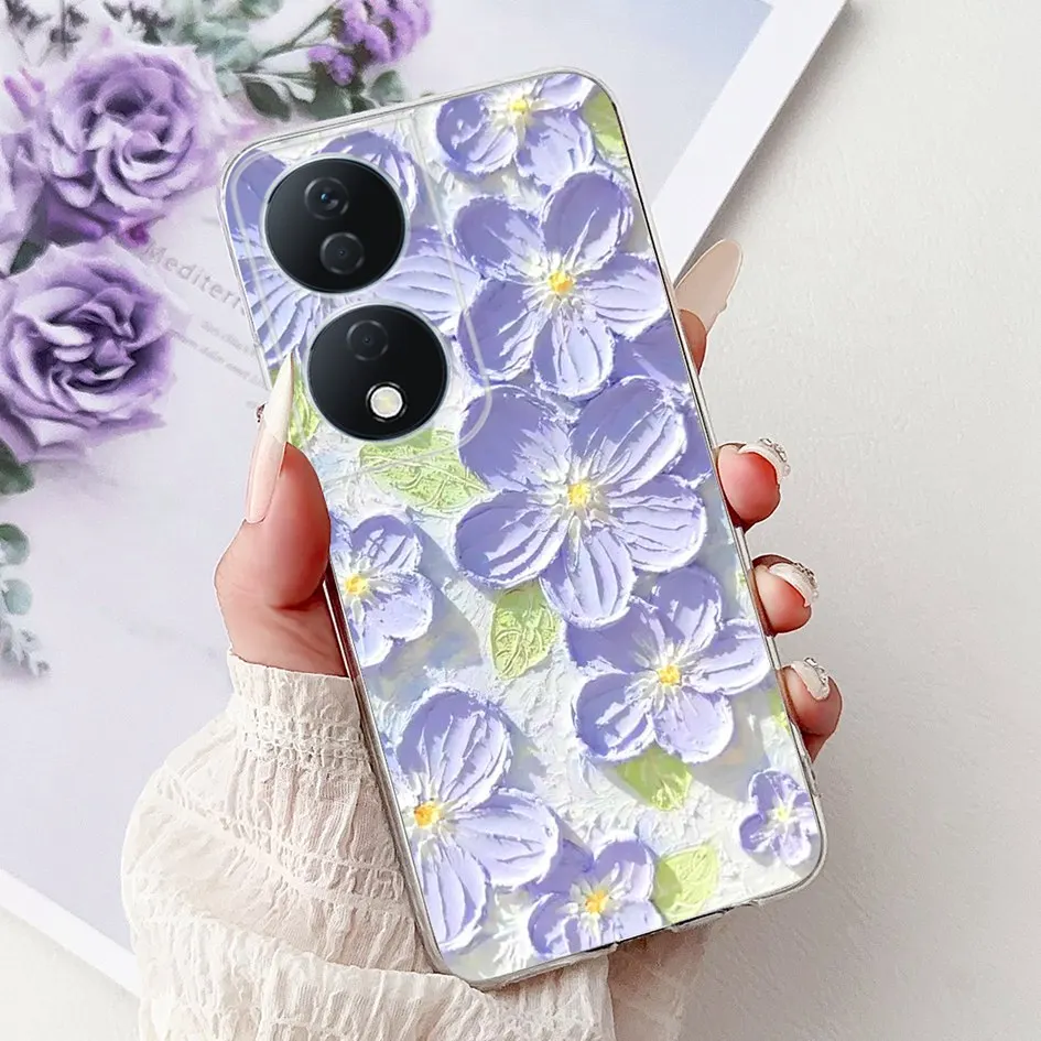 Colorful Flower Clear Silicone Phone Case for Honor X7b and Honor 90
