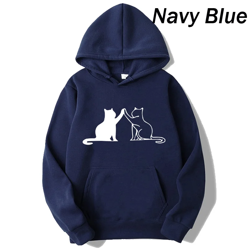 Cute Cat Printed Hoodies Spring Autumn Winter Long Sleeve Hooded Tops Casual Pullover Women Sweatshirt