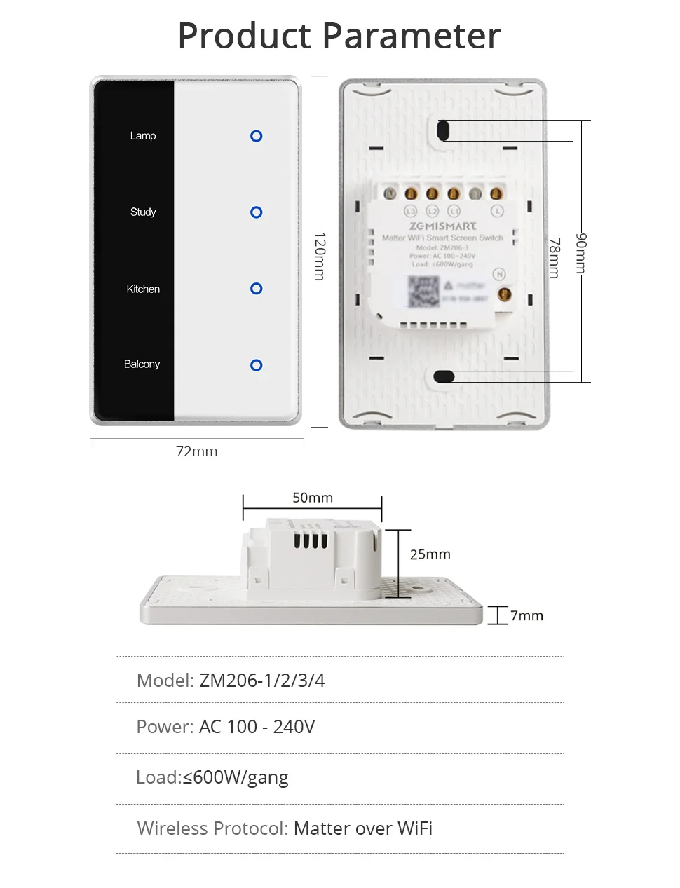 Matter Over WiFi DIY Name Switch with Display Screen US Type Works with Tuya Hom