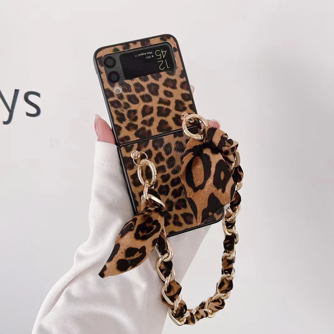 Case For Samsung Galaxy Z Flip 5 With Wrist Strap, Leopard Snake