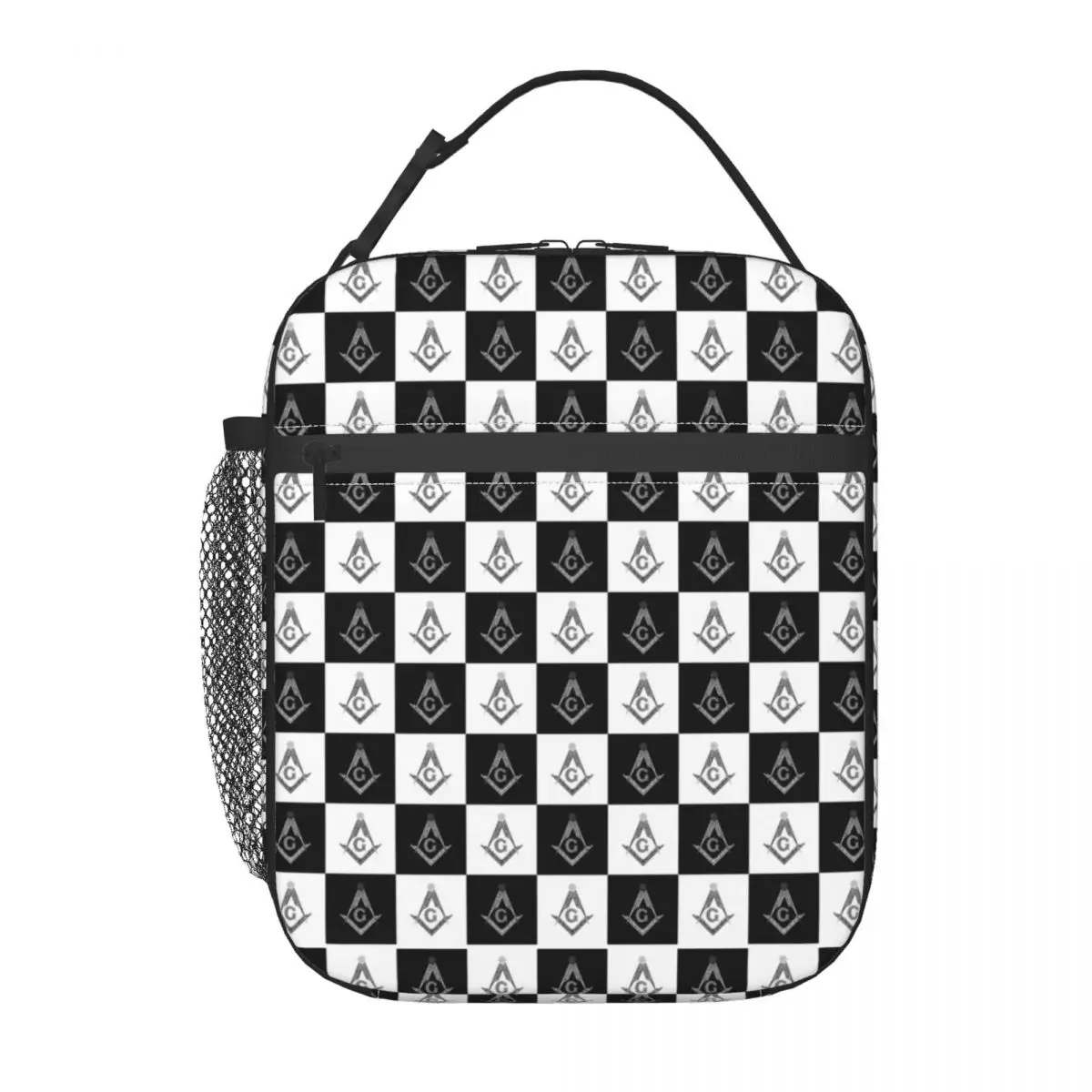 Freemason Checkered Pattern Insulated Lunch Bag for Women Resuable Mason Masonic Cooler Thermal Lunch Tote Beach Camping Travel