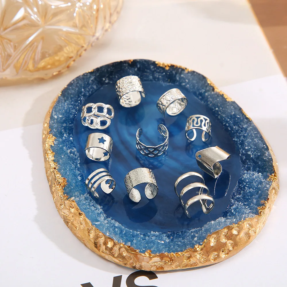 

New Non-Piercing Ear Clip Earrings High-End Niche Female Personality Golden Hollow C- Shaped Ear Clip 10-Piece Set