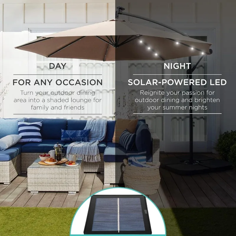Best Choice Products Solar LED Offset Hanging Market Patio Umbrella for Lawn and Garden w/Easy Tilt Adjustment, Polyester Shade 3