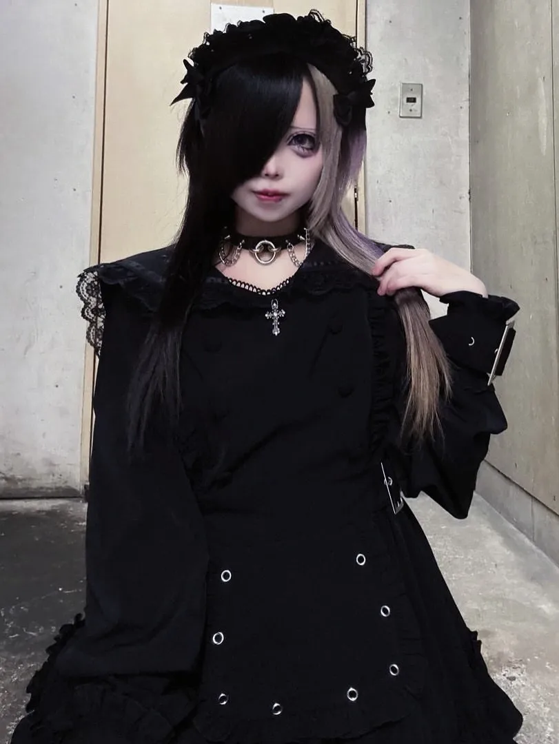 Women's Gothic Navy-Collar Maid Dress Set