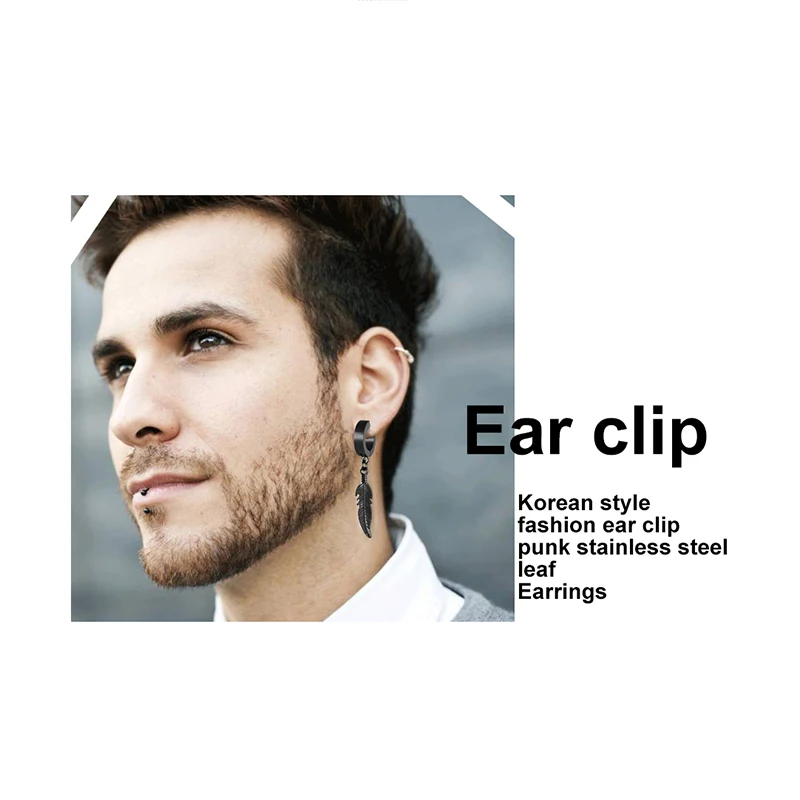 Trend Stainless Steel Feather Ear Clip For Man Women Korean Fashion Design Leaf Hoop Earrings Punk On Drop Piercing Ear Jewelry 5