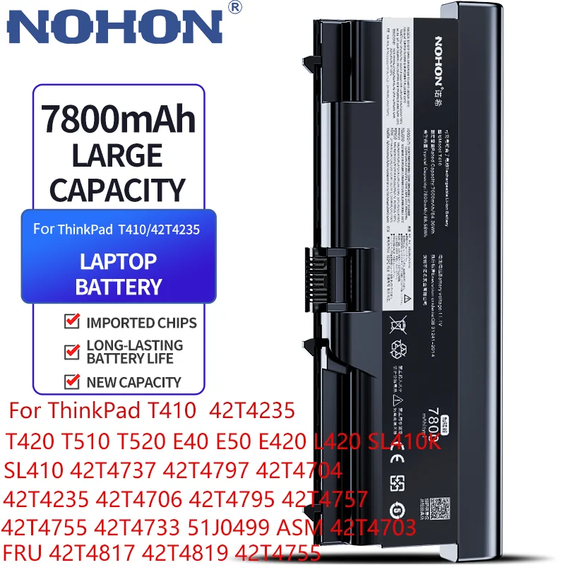 Nohon T410 Batteria Per Laptop Per Lenovo Thinkpad E40 T420 T510 T520 E50 E420 L420 Sl410K Sl410 42 T4235 Asm 42 T4703 Fru 42 T4817