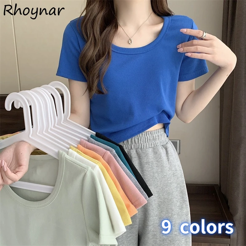 

Short Sleeve T-shirts Women All-match Simple Fashion Korean Style Basic 9 Colors Temper O-neck Hot Sale Chic Summer Футболка New