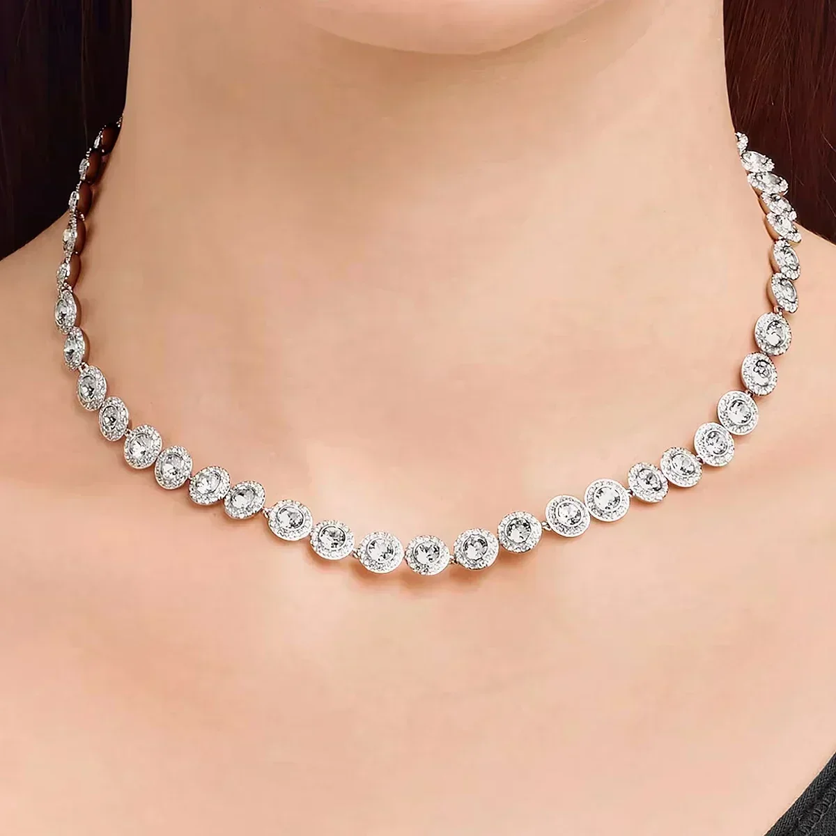 Jewelry Set Silver Jewelry Silver Jewelry Set Crystal Jewelry Set Women's Classic Diamond Round Crystal Necklace Set S925 Silver Una Angelic Series