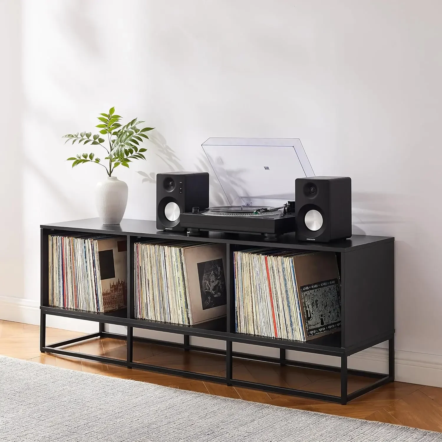 

Large Record Storage Media Console, Black