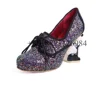 Bling Rhinestone Round Toe Women Pumps Shoes Strange With Panda High Heels 9.5CM Lace Up Design Marry Jane Shoes 3