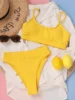Sexy Solid Yellow Bikini 2024 Mujer High Cut Pleate Women's Swimsuit Separate Beach Bathing Suit High Waist Swimwear Biquini New 2
