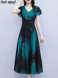 2024 Summer Chiffon Casual Beach Long Sundress Women Elegant Bodycon Luxury Prom Night Dresses Vintage Print Party Midi Vestidos