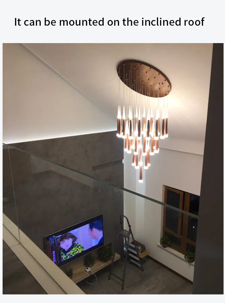 globe pendant light Stair chandelier modern minimalist atmosphere creative duplex building empty loft villa living room rotating long chandelier hanging lights for bedroom