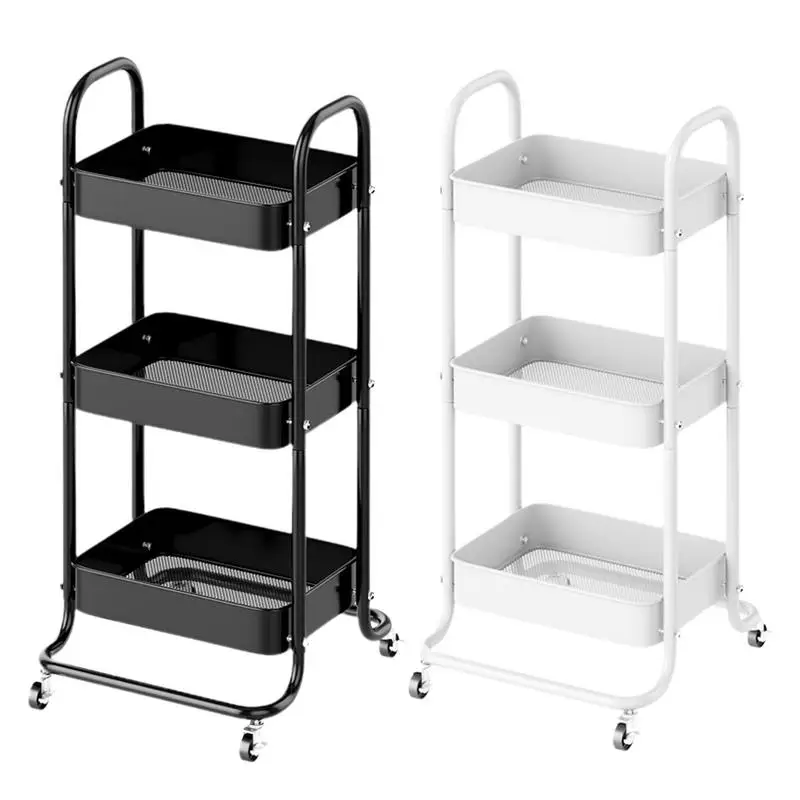 

3 Tier Metal Rolling Cart Portable Rolling Utility Carts With Wheels Multi-Functional Storage Trolley for Bedroom Kitchen Tools