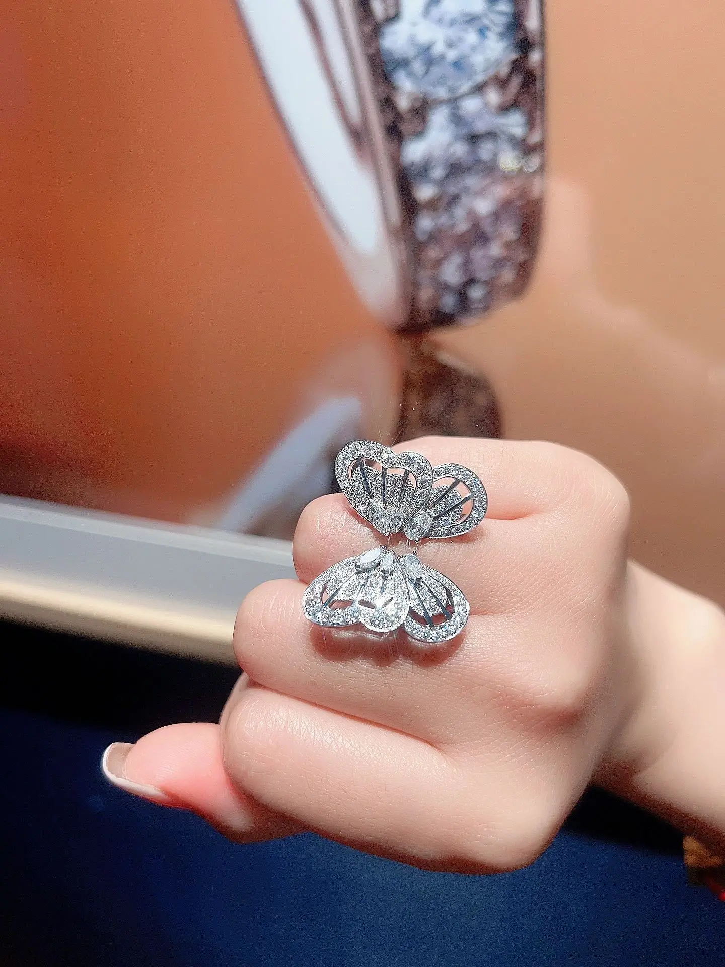 

Butterfly Diamond Ring Full Body 925 Pure Silver 18K True Gold Electroplated Coating Goddess Wear Best Quality