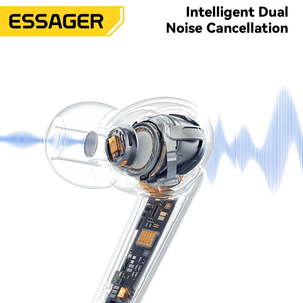 Essager Wireless Bluetooth5.3 Headset Dual Noise Cancellation Touch Control Earbuds With Microphone HiFI Stereo Sound Headphones